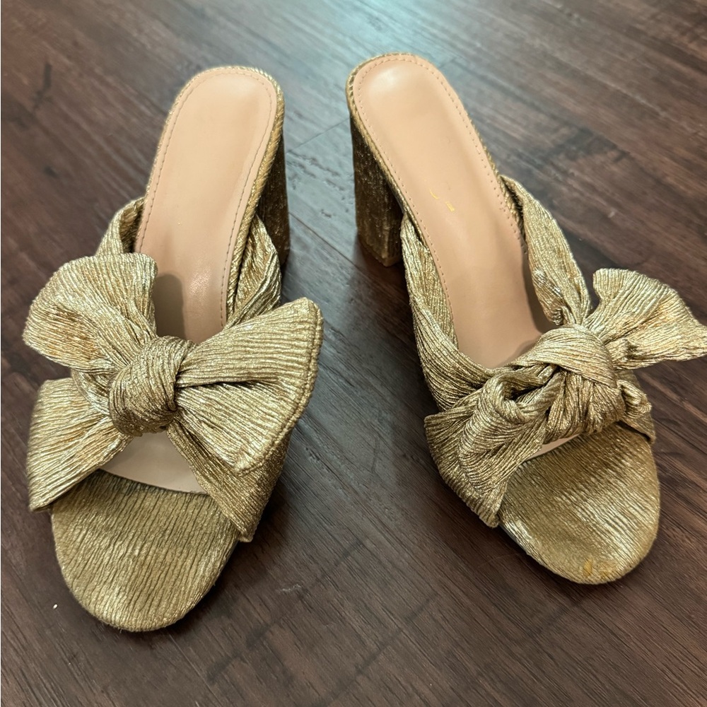 Elegant Gold Bow Detail Women Holiday Party Shoes - Picture 9 of 12